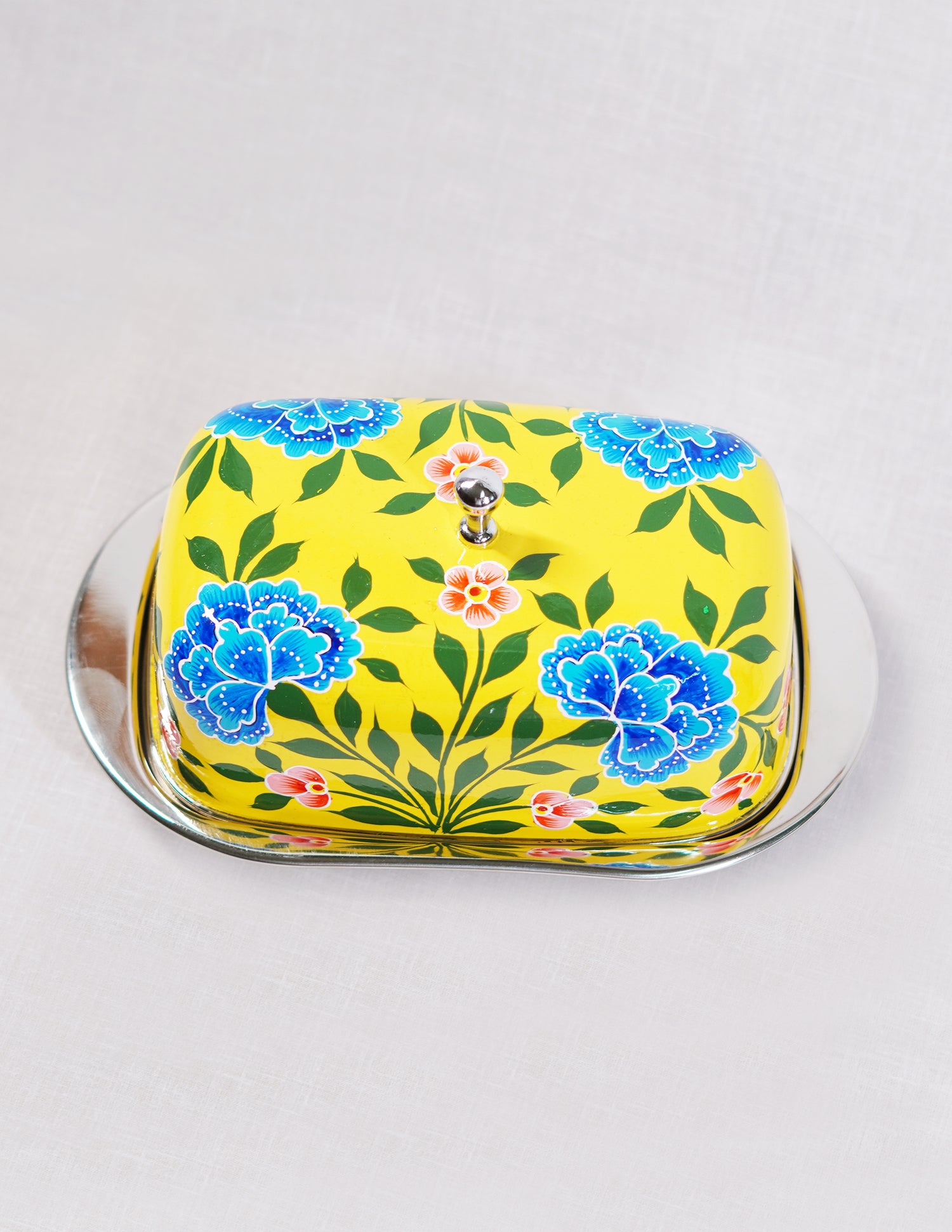 Handmade Kashmir Papier-Mâché Butter Box — Hand-Painted Design | 13 cm (L) × 21.5 cm (B) × 10 cm (H)