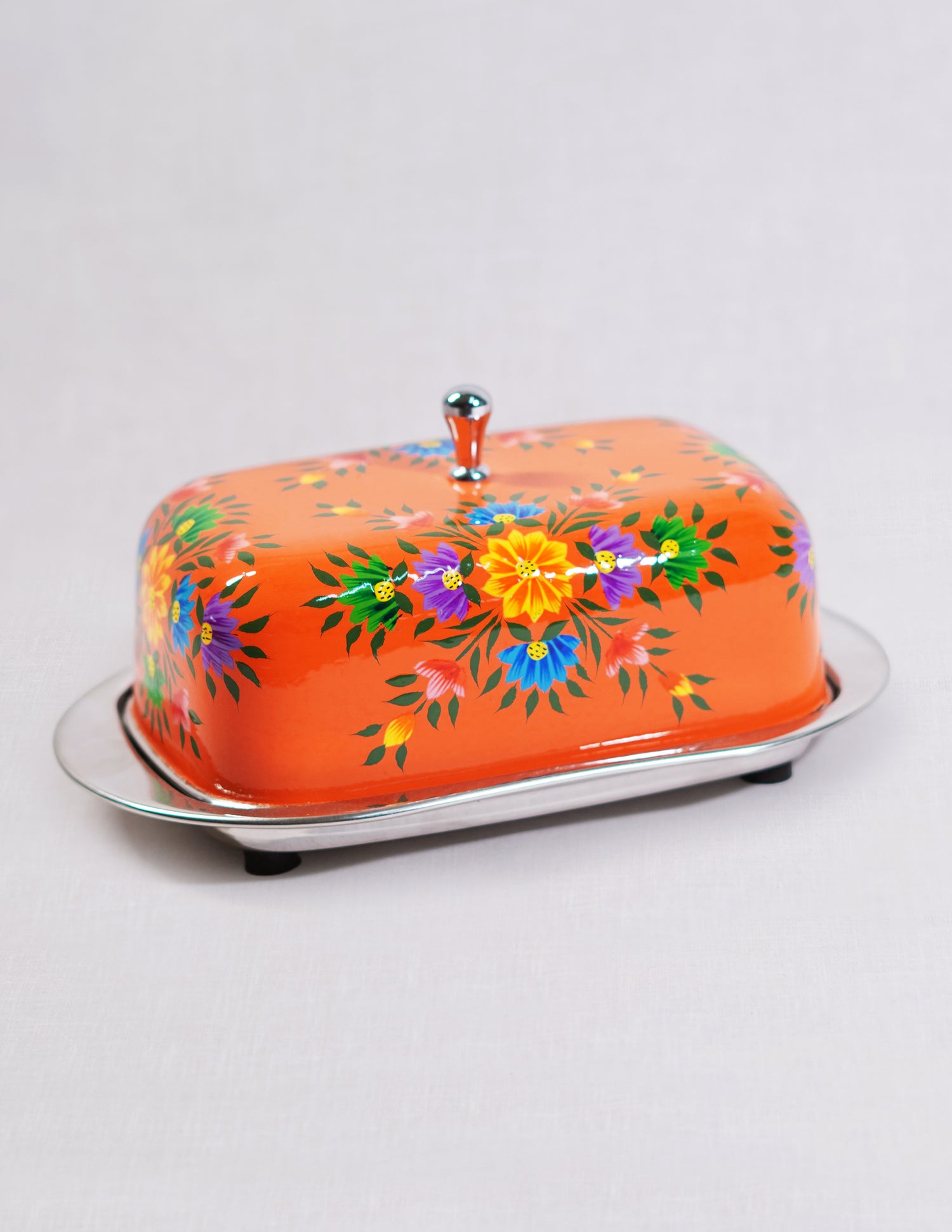 Handmade Kashmir Papier-Mâché Butter Box — Hand-Painted Design | 13 cm (L) × 21.5 cm (B) × 10 cm (H)
