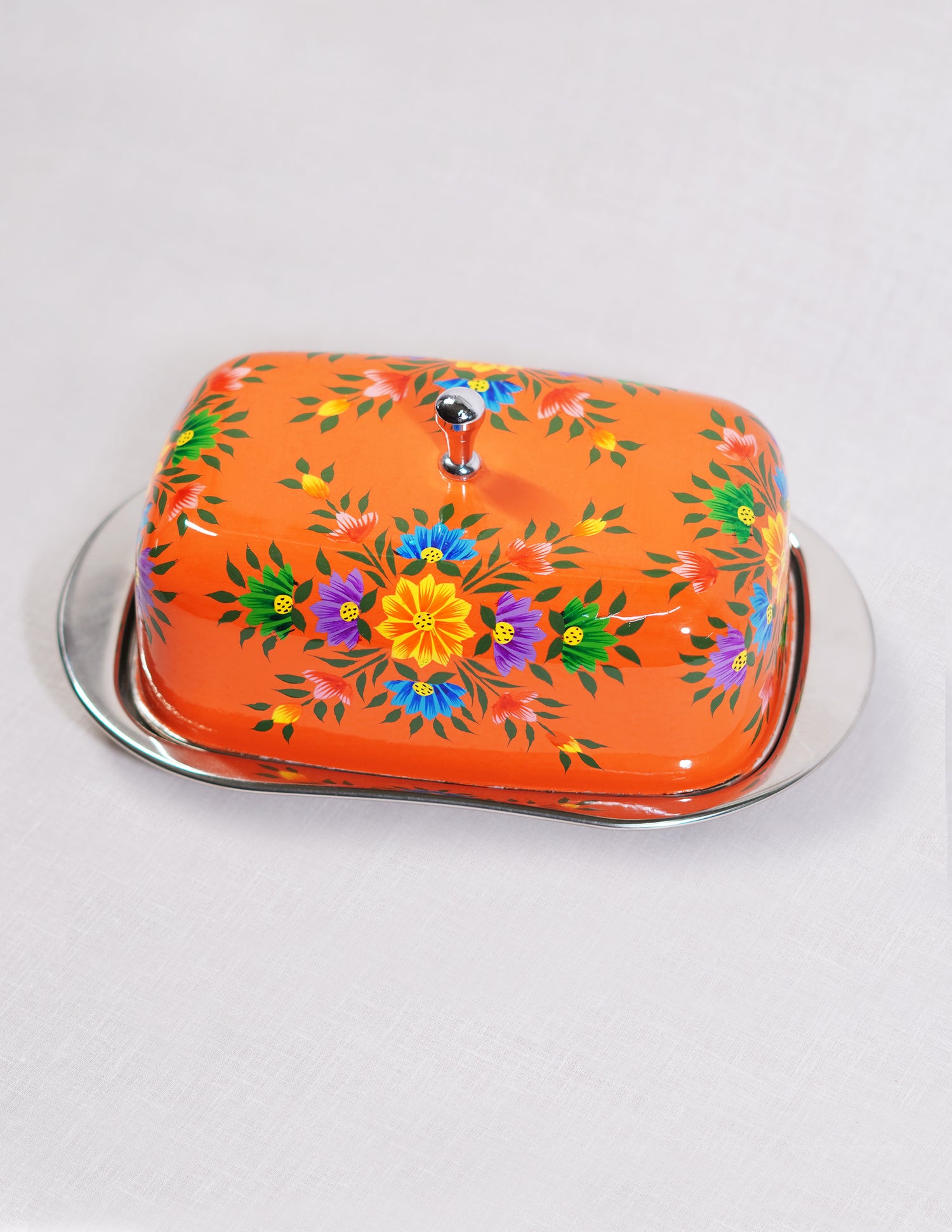 Handmade Kashmir Papier-Mâché Butter Box — Hand-Painted Design | 13 cm (L) × 21.5 cm (B) × 10 cm (H)