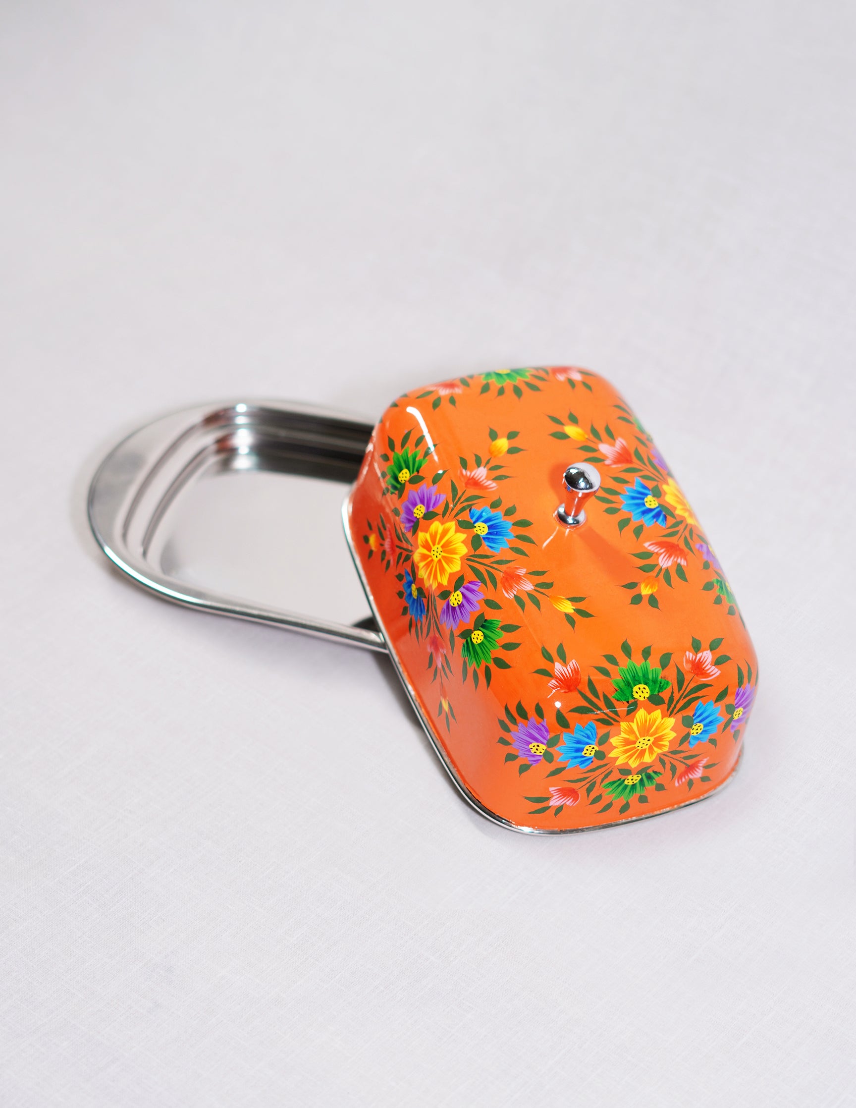 Handmade Kashmir Papier-Mâché Butter Box — Hand-Painted Design | 13 cm (L) × 21.5 cm (B) × 10 cm (H)