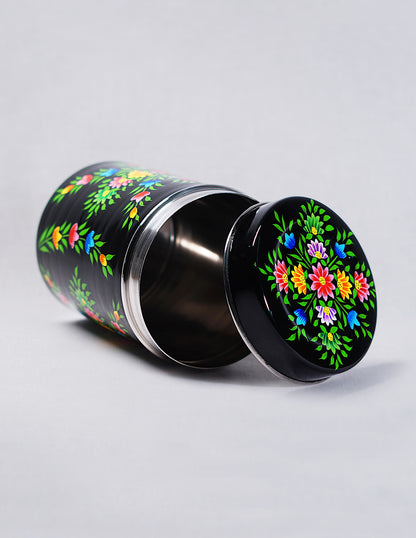 Handmade Kashmir Papier-Mâché Canister Box — Hand-Painted Design | Ø 10.5 cm × 15 cm (H)