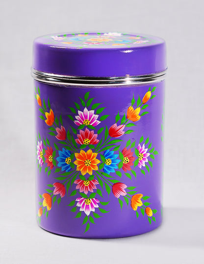 Handmade Kashmir Papier-Mâché Canister Box — Hand-Painted Design | Ø 10.5 cm × 15 cm (H)