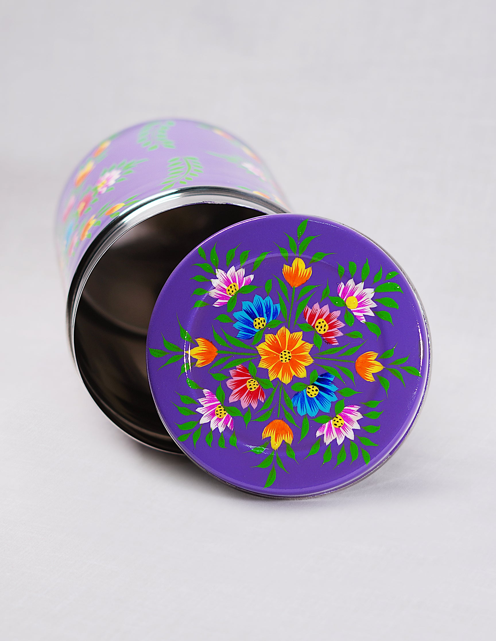 Handmade Kashmir Papier-Mâché Canister Box — Hand-Painted Design | Ø 10.5 cm × 15 cm (H)