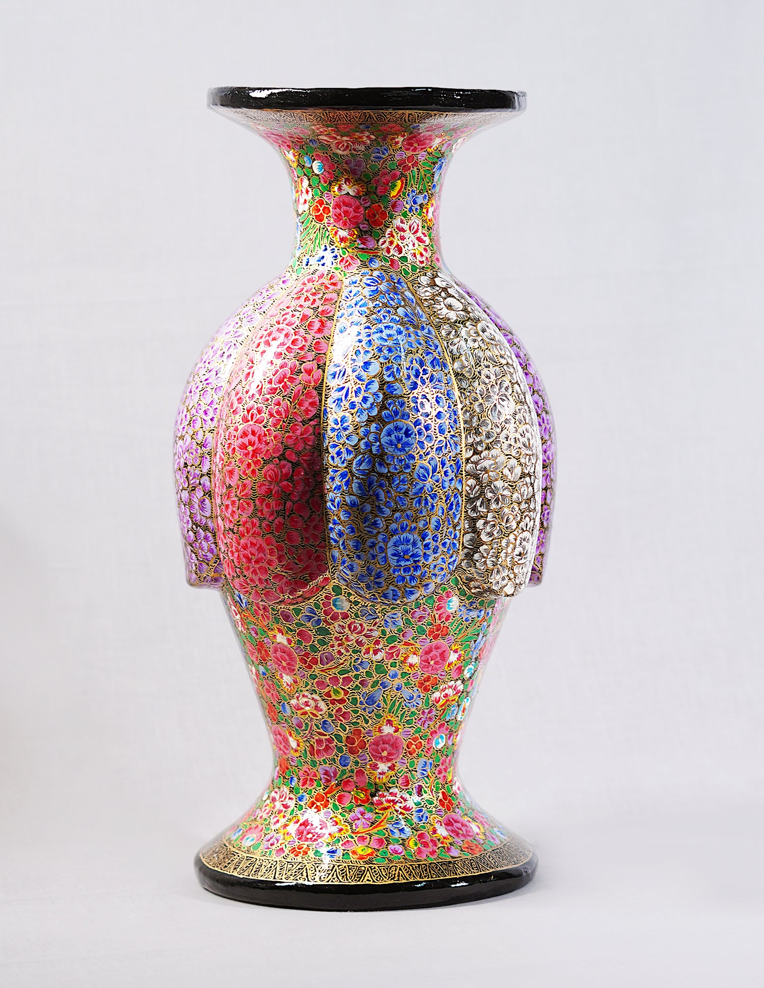Handmade Kashmir Papier-Mâché Flower Vase — Hand-Painted Design | Ø 15 cm × 38 cm (H)