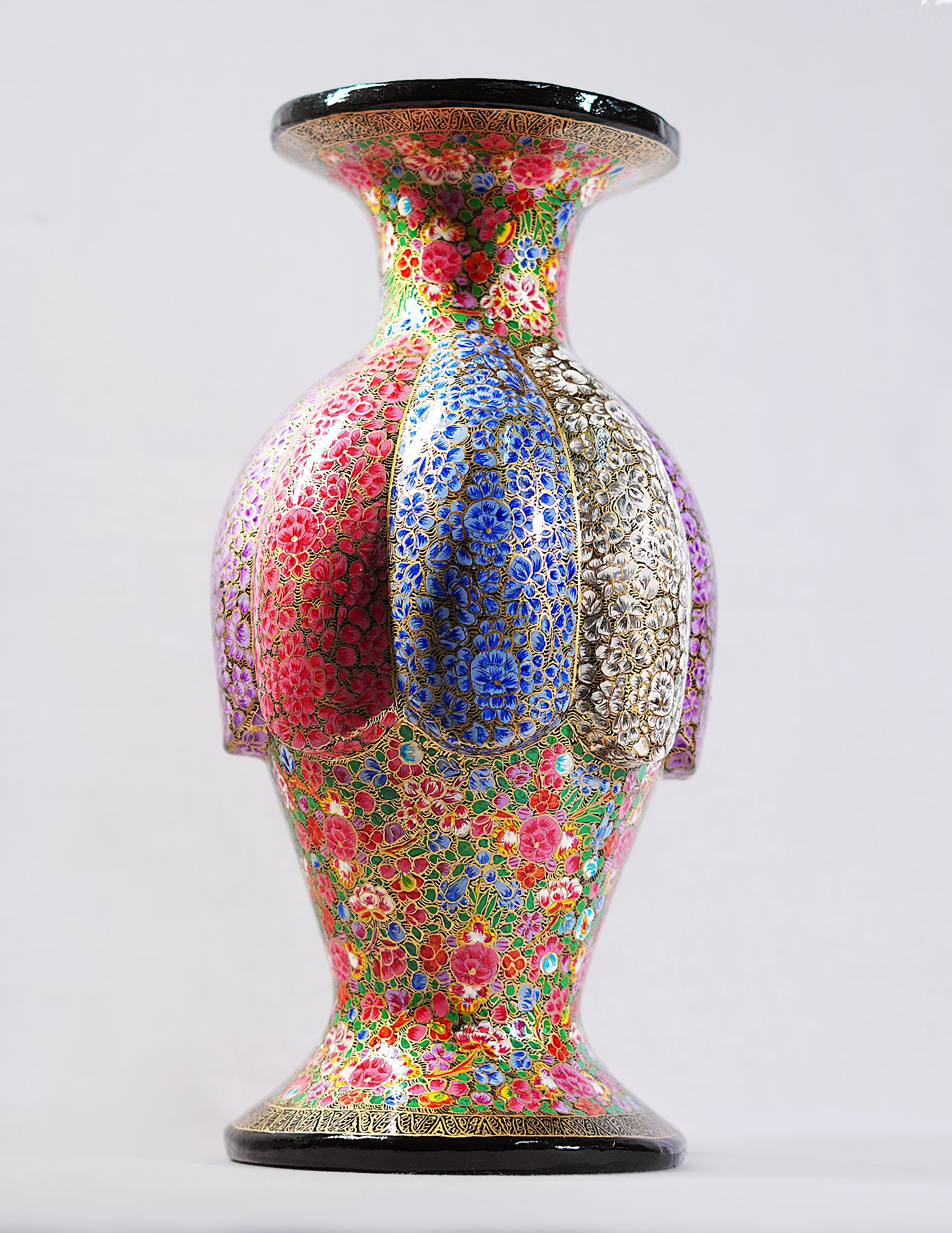 Handmade Kashmir Papier-Mâché Flower Vase — Hand-Painted Design | Ø 15 cm × 38 cm (H)