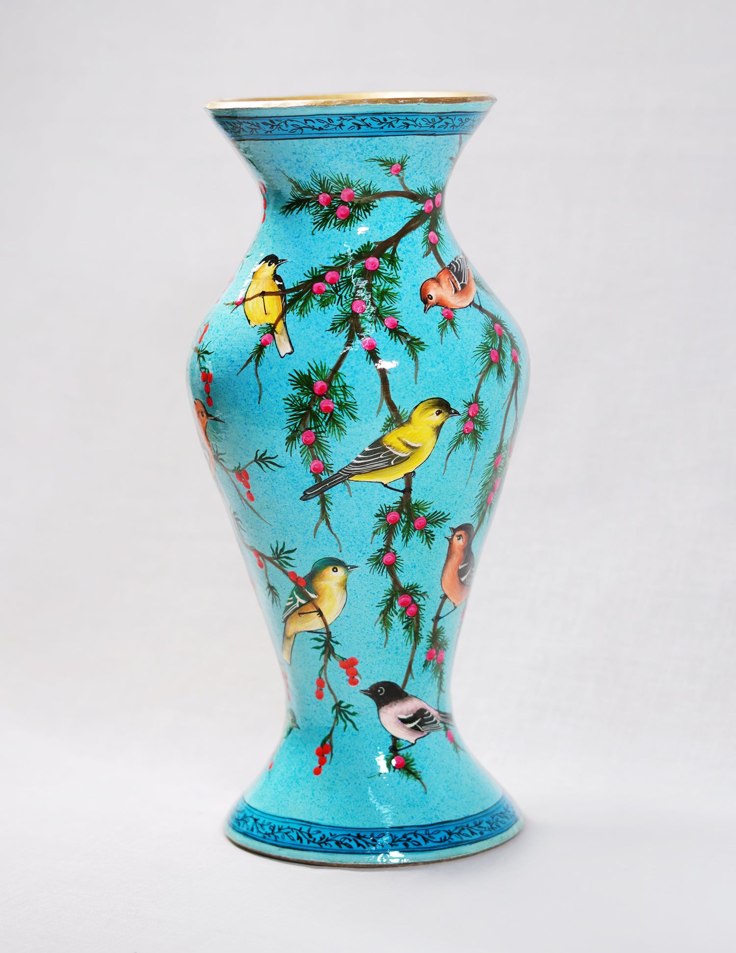 Handmade Kashmir Papier-Mâché Flower Vase — Hand-Painted Design | Ø 11.5 cm × 29 cm (H)