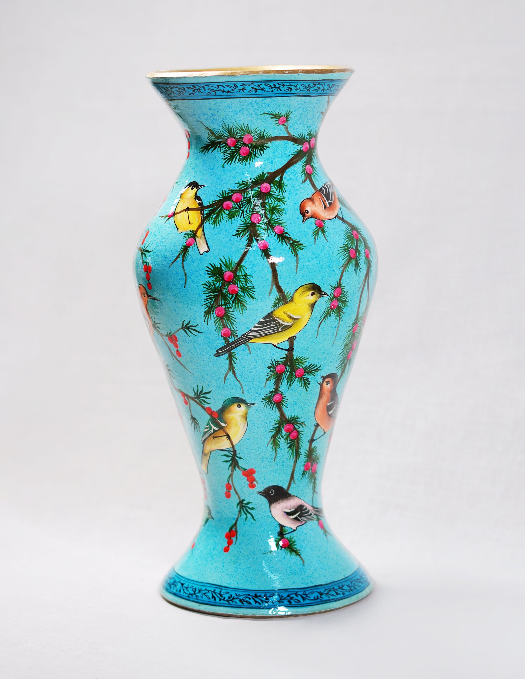 Handmade Kashmir Papier-Mâché Flower Vase — Hand-Painted Design | Ø 11.5 cm × 29 cm (H)