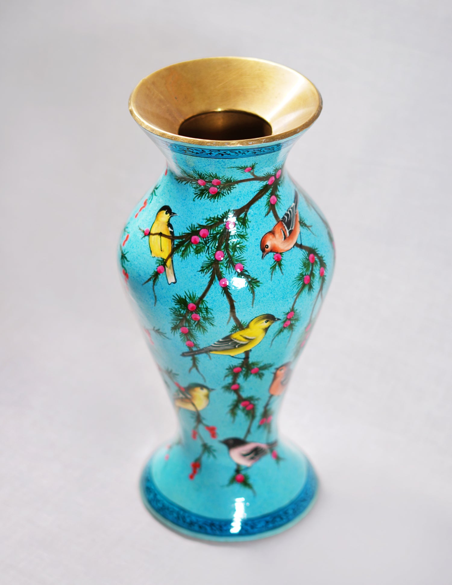 Handmade Kashmir Papier-Mâché Flower Vase — Hand-Painted Design | Ø 11.5 cm × 29 cm (H)