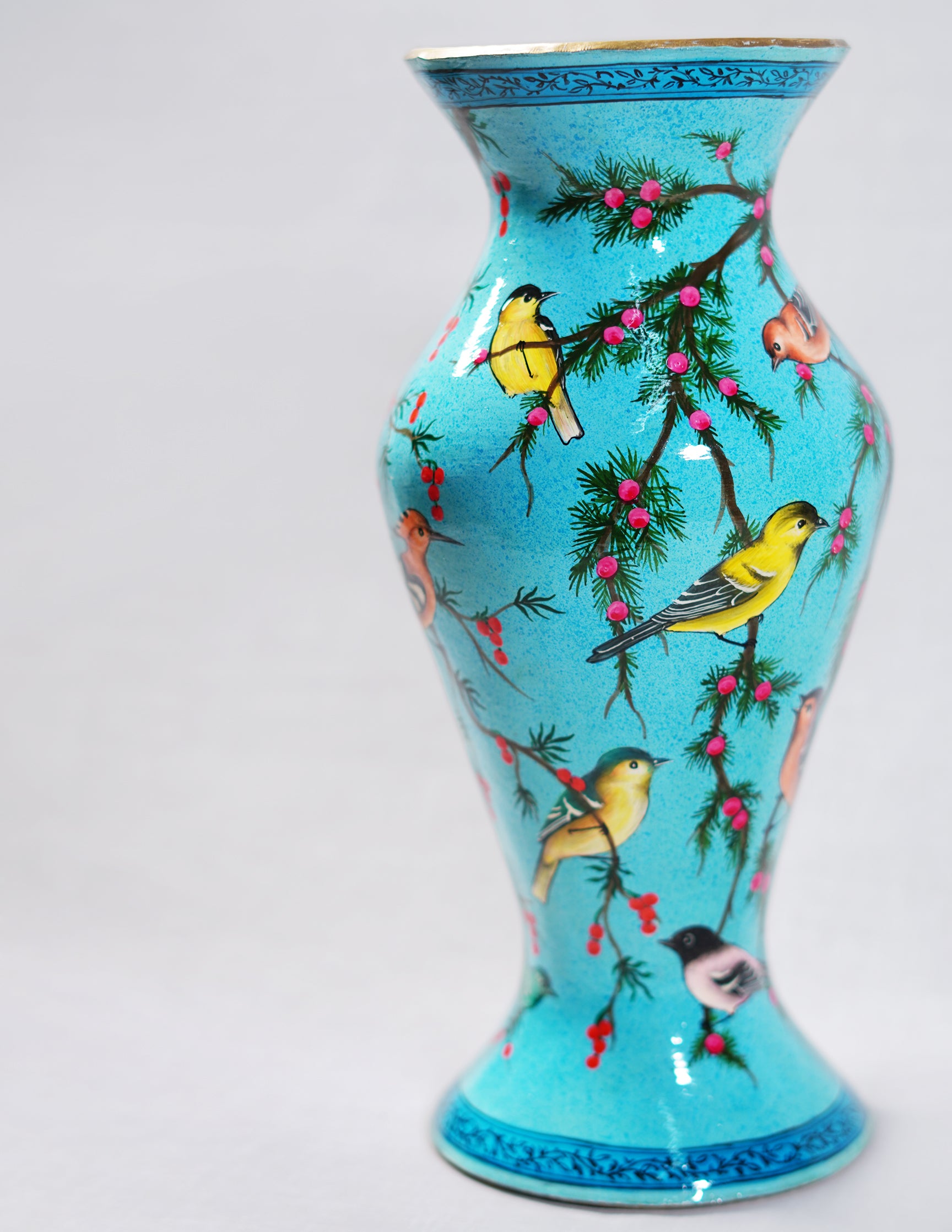 Handmade Kashmir Papier-Mâché Flower Vase — Hand-Painted Design | Ø 11.5 cm × 29 cm (H)