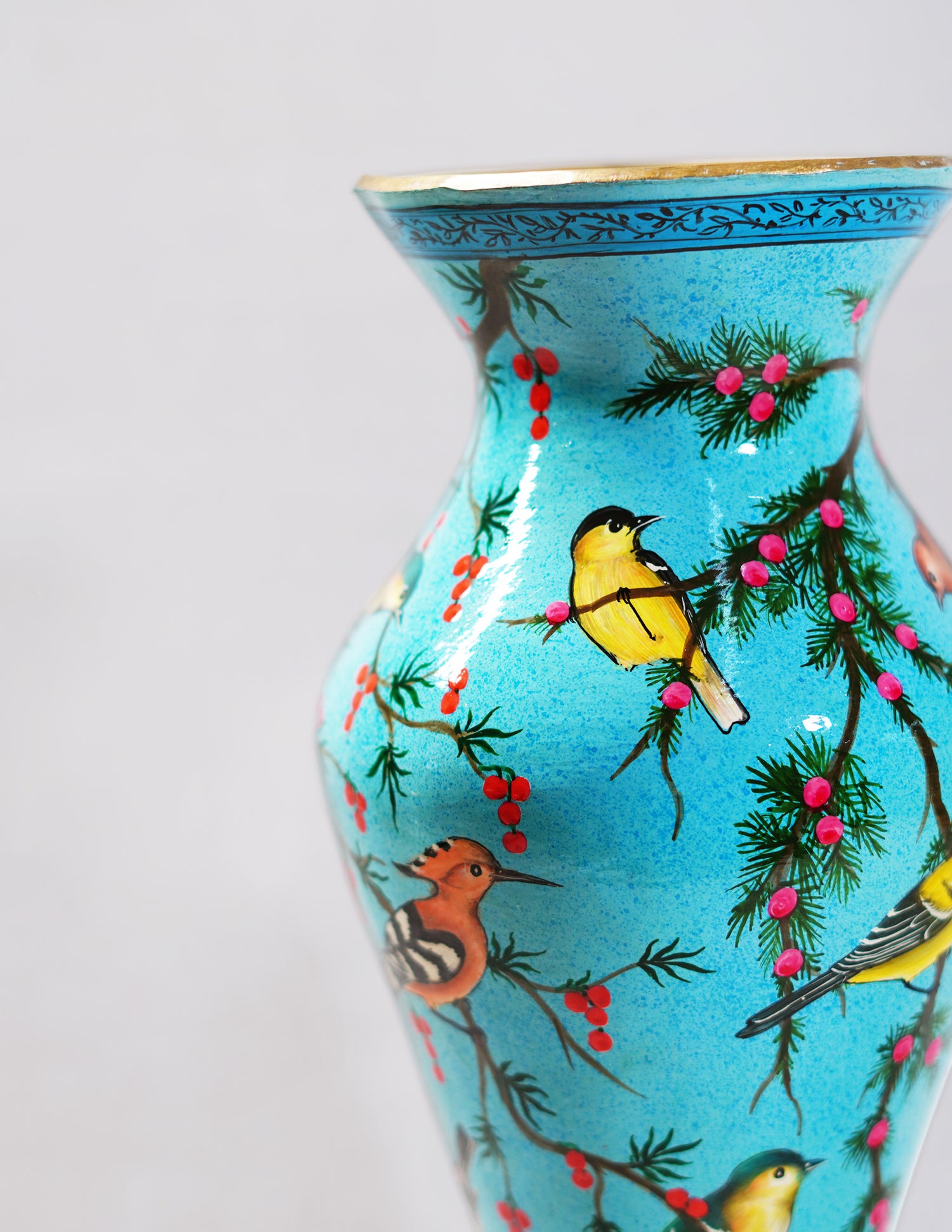 Handmade Kashmir Papier-Mâché Flower Vase — Hand-Painted Design | Ø 11.5 cm × 29 cm (H)
