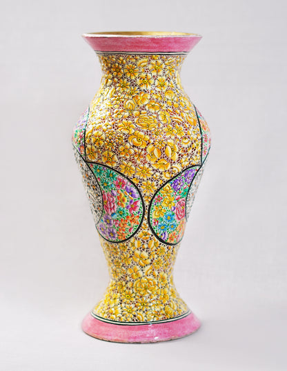 Handmade Kashmir Papier-Mâché Flower Vase — Hand-Painted Design | Ø 11.5 cm × 29 cm (H)