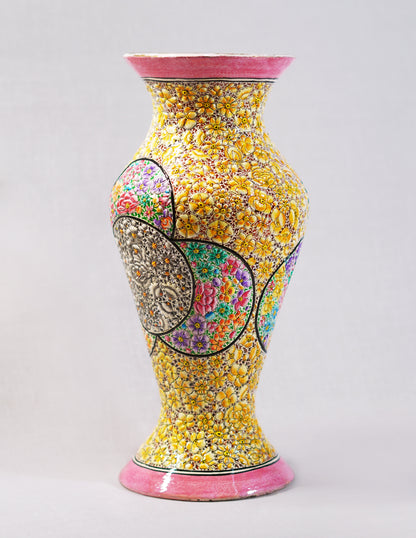 Handmade Kashmir Papier-Mâché Flower Vase — Hand-Painted Design | Ø 11.5 cm × 29 cm (H)