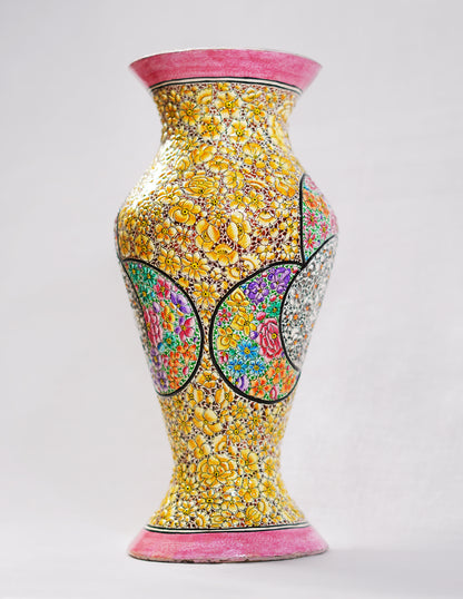 Handmade Kashmir Papier-Mâché Flower Vase — Hand-Painted Design | Ø 11.5 cm × 29 cm (H)
