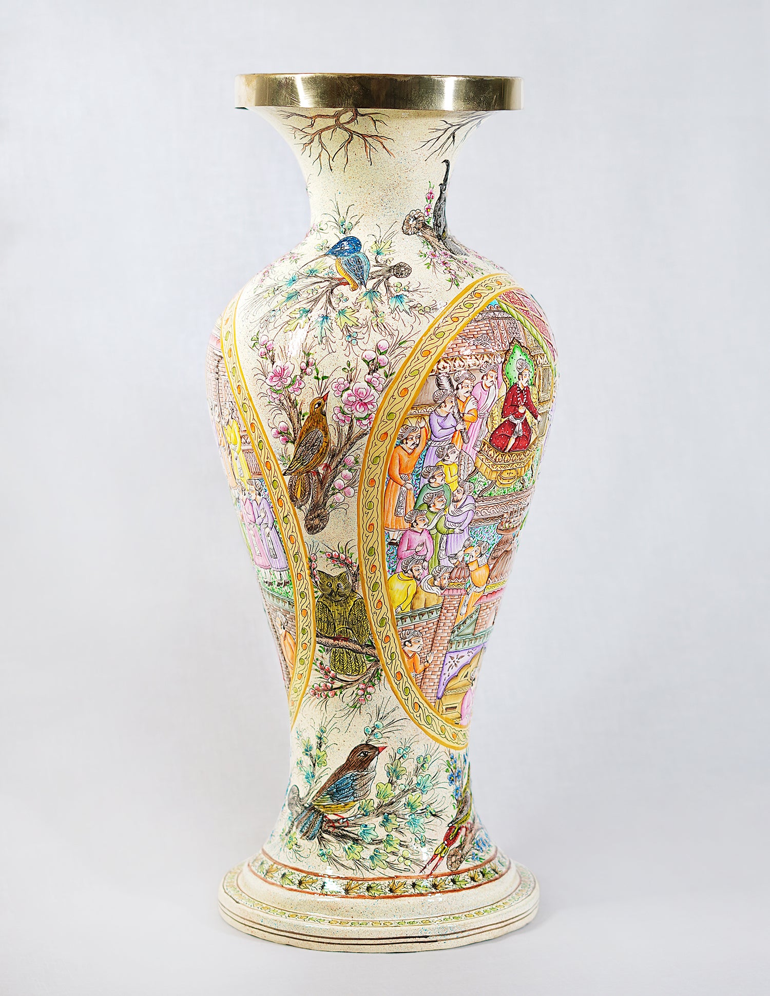 Handmade Kashmir Papier-Mâché Flower Vase — Hand-Painted Design | Ø 17 cm × 51 cm (H)