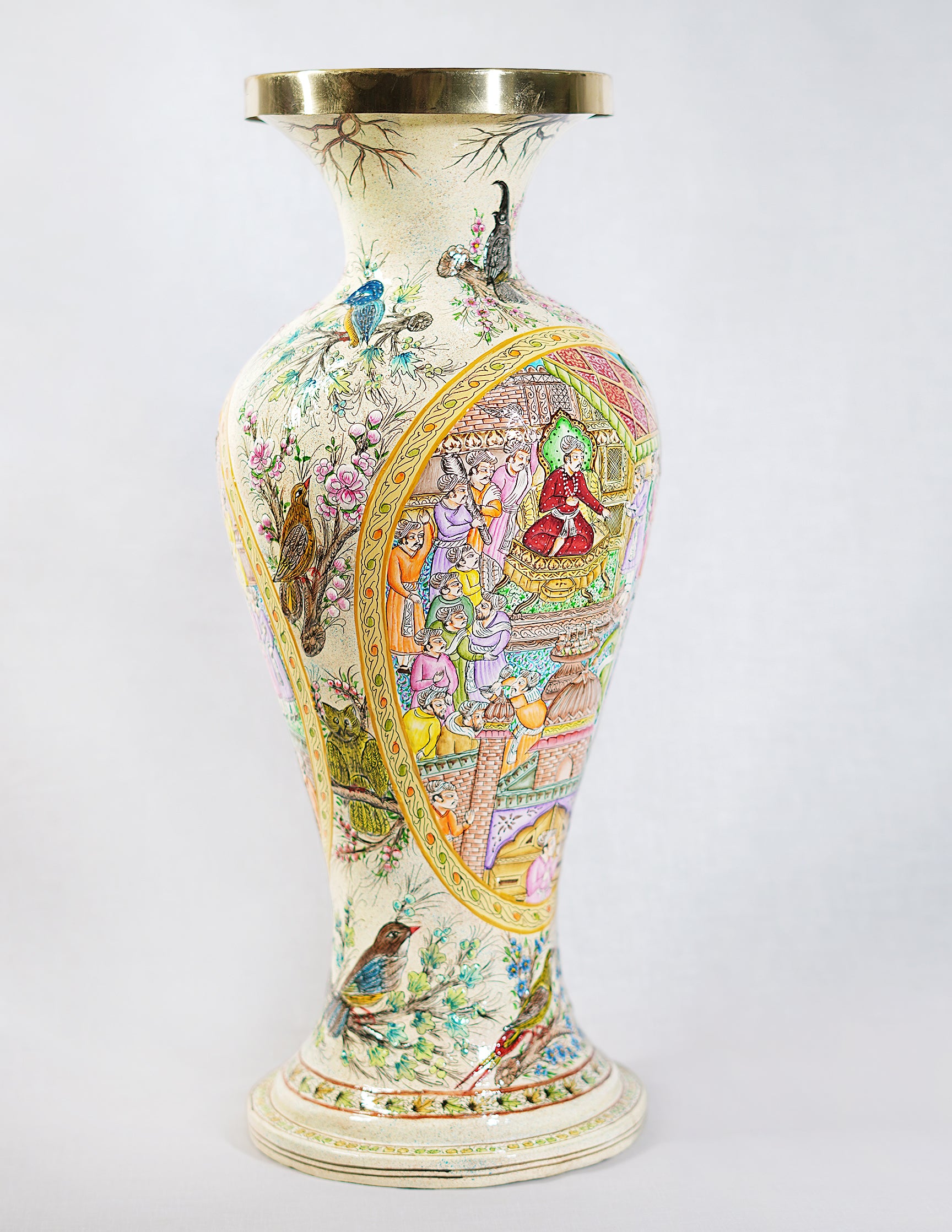 Handmade Kashmir Papier-Mâché Flower Vase — Hand-Painted Design | Ø 17 cm × 51 cm (H)