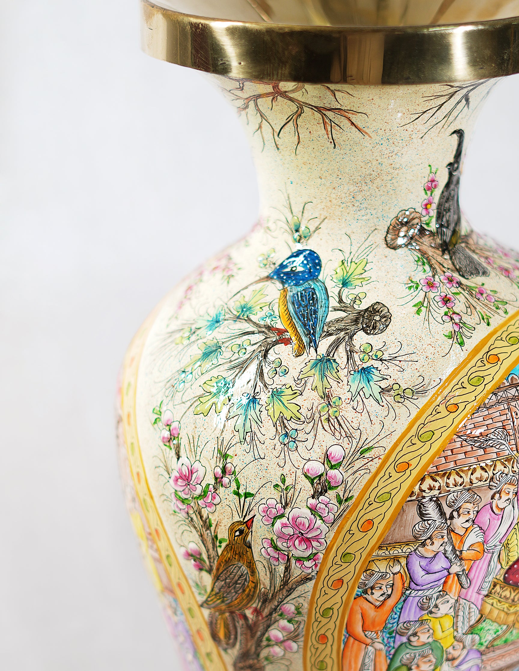 Handmade Kashmir Papier-Mâché Flower Vase — Hand-Painted Design | Ø 17 cm × 51 cm (H)