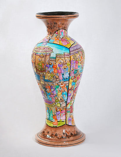 Handmade Kashmir Papier-Mâché Flower Vase — Hand-Painted Design | Ø 17 cm × 51 cm (H)