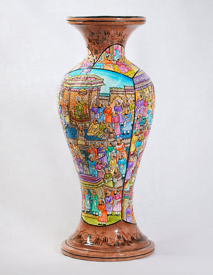 Handmade Kashmir Papier-Mâché Flower Vase — Hand-Painted Design | Ø 17 cm × 51 cm (H)