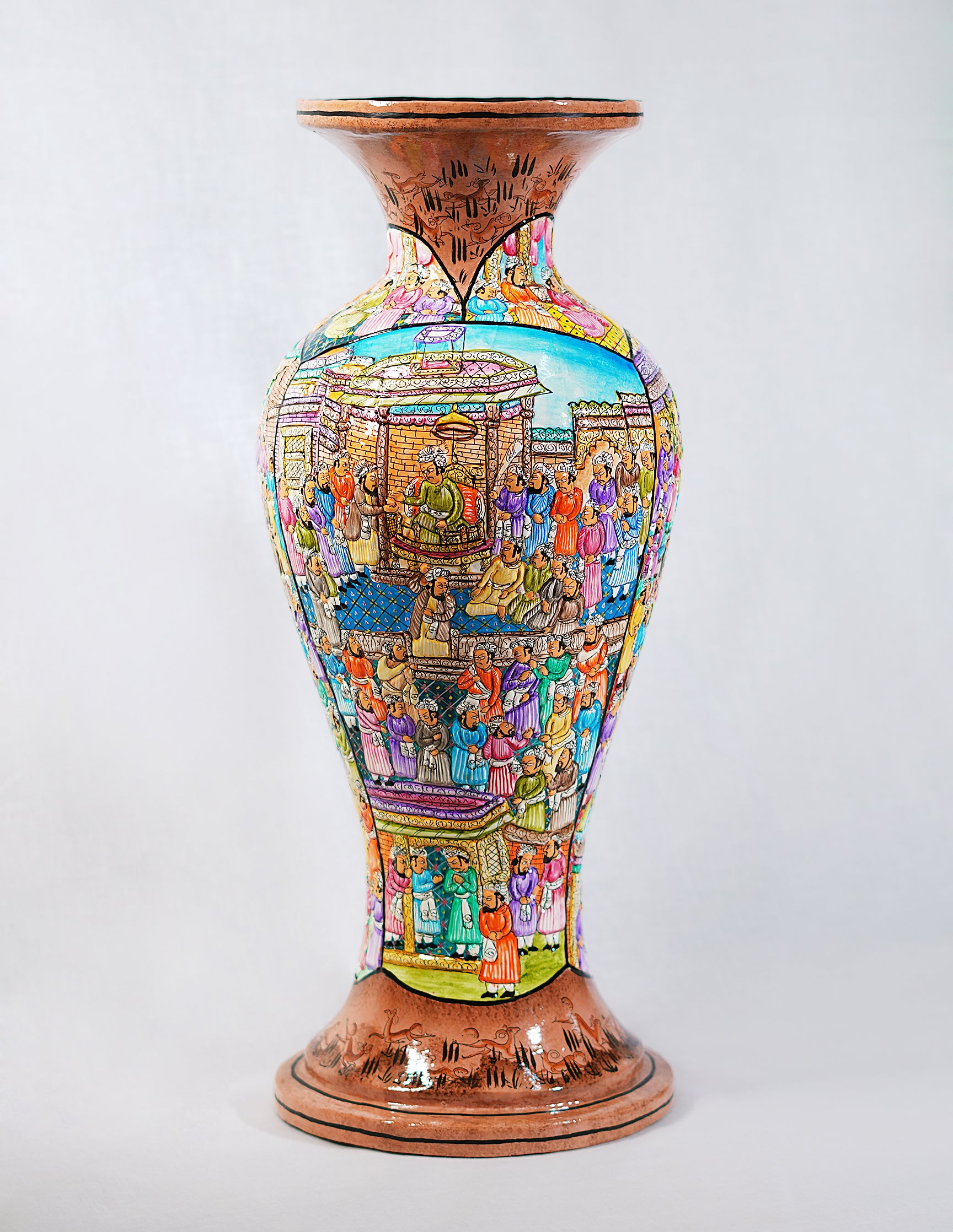Handmade Kashmir Papier-Mâché Flower Vase — Hand-Painted Design | Ø 17 cm × 51 cm (H)