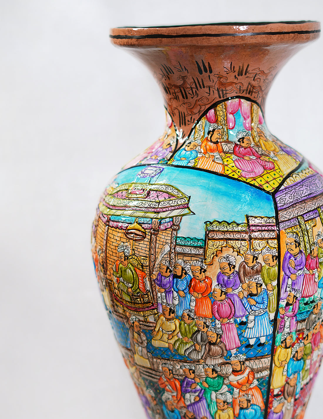Papier-Mâché Flower Vase — Hand-Painted Design | Ø 17 cm × 51 cm (H)