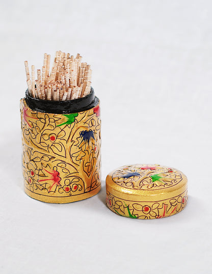 Handmade Kashmir Papier-Mâché Toothpick Holder — Hand-Painted Design | Ø 4 cm × 7 cm (H)