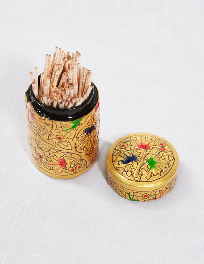 Handmade Kashmir Papier-Mâché Toothpick Holder — Hand-Painted Design | Ø 4 cm × 7 cm (H)