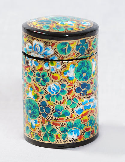 Handmade Kashmir Papier-Mâché Toothpick Holder — Hand-Painted Design | Ø 4 cm × 7 cm (H)