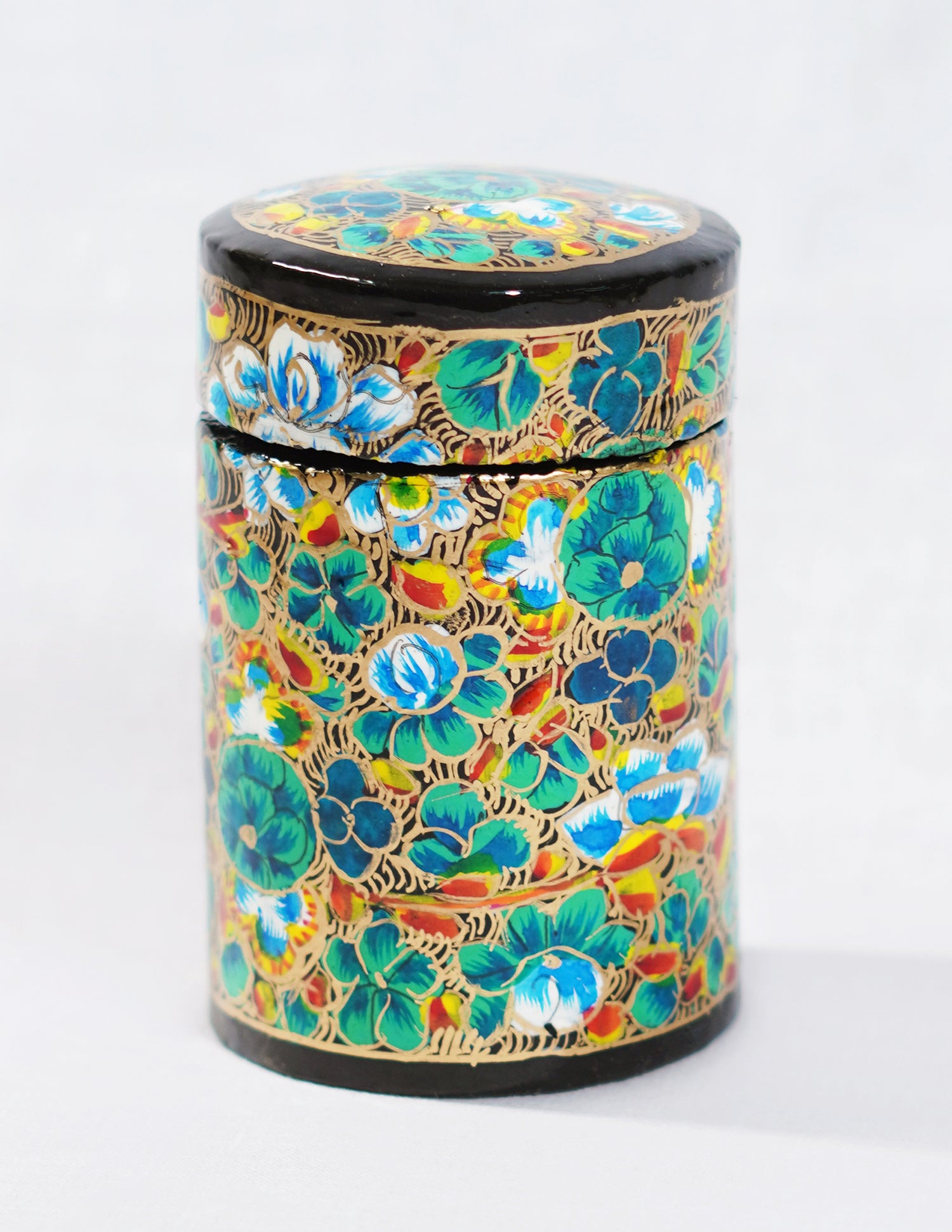 Handmade Kashmir Papier-Mâché Toothpick Holder — Hand-Painted Design | Ø 4 cm × 7 cm (H)
