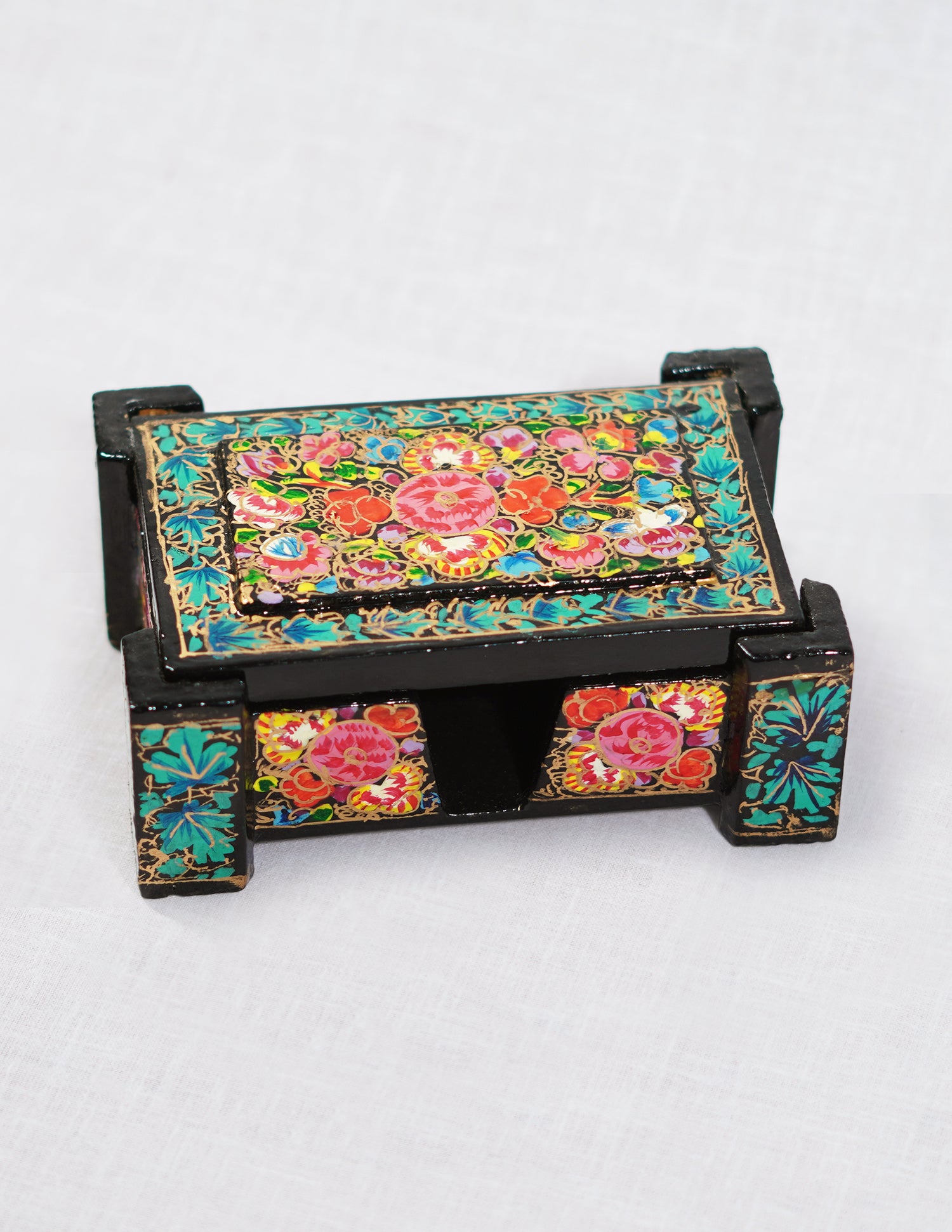 Handmade Kashmir Papier-Mâché Card Box — Hand-Painted Design | 8 cm (L) × 11.5 cm (B) × 4.25 cm (H)