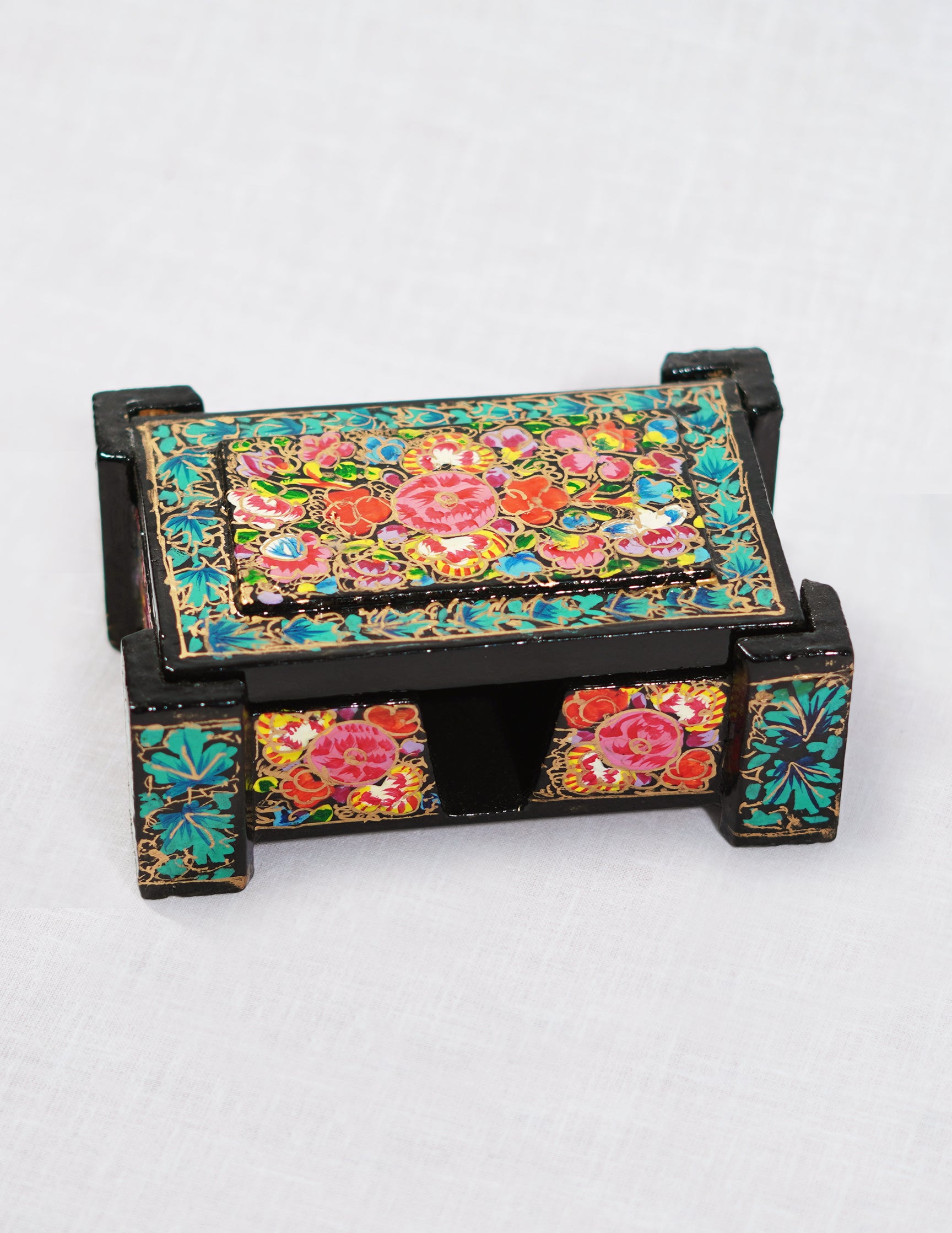 Handmade Kashmir Papier-Mâché Card Box — Hand-Painted Design | 8 cm (L) × 11.5 cm (B) × 4.25 cm (H)