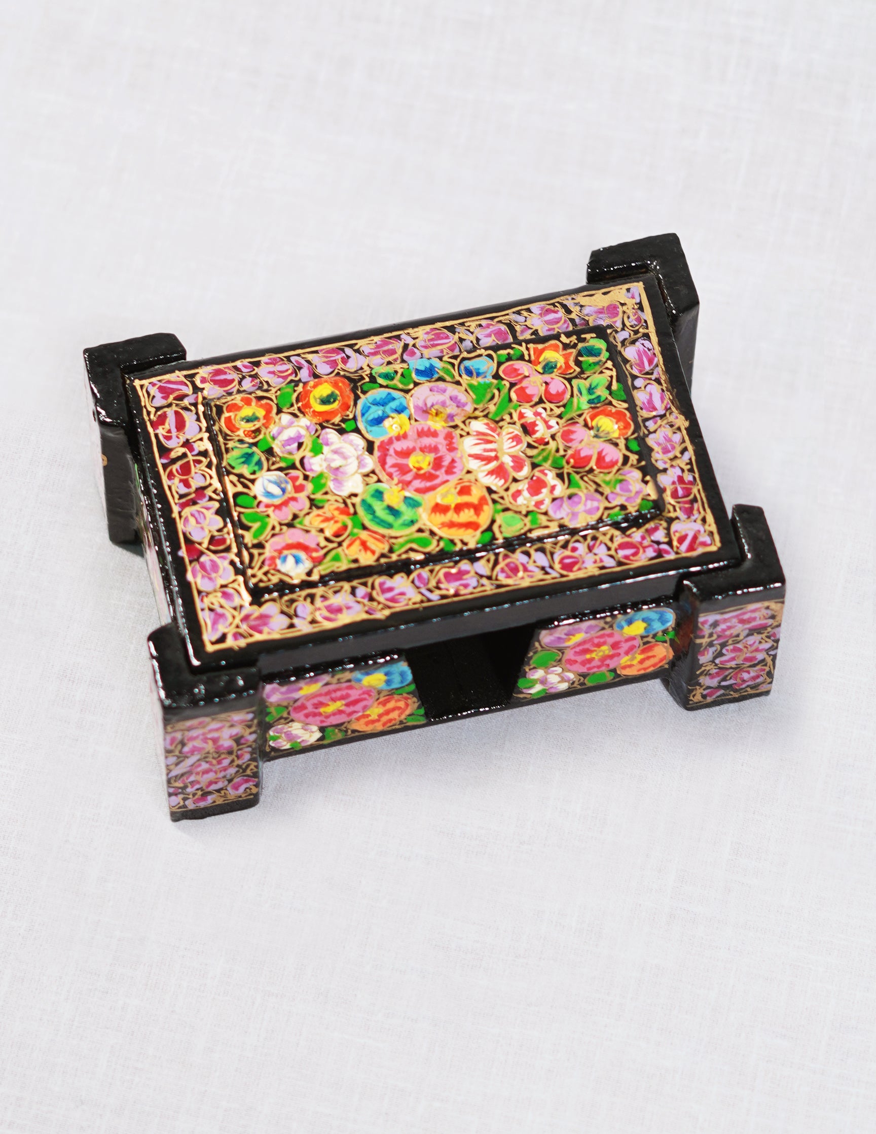 Handmade Kashmir Papier-Mâché Card Box — Hand-Painted Design | 8 cm (L) × 11.5 cm (B) × 4.25 cm (H)