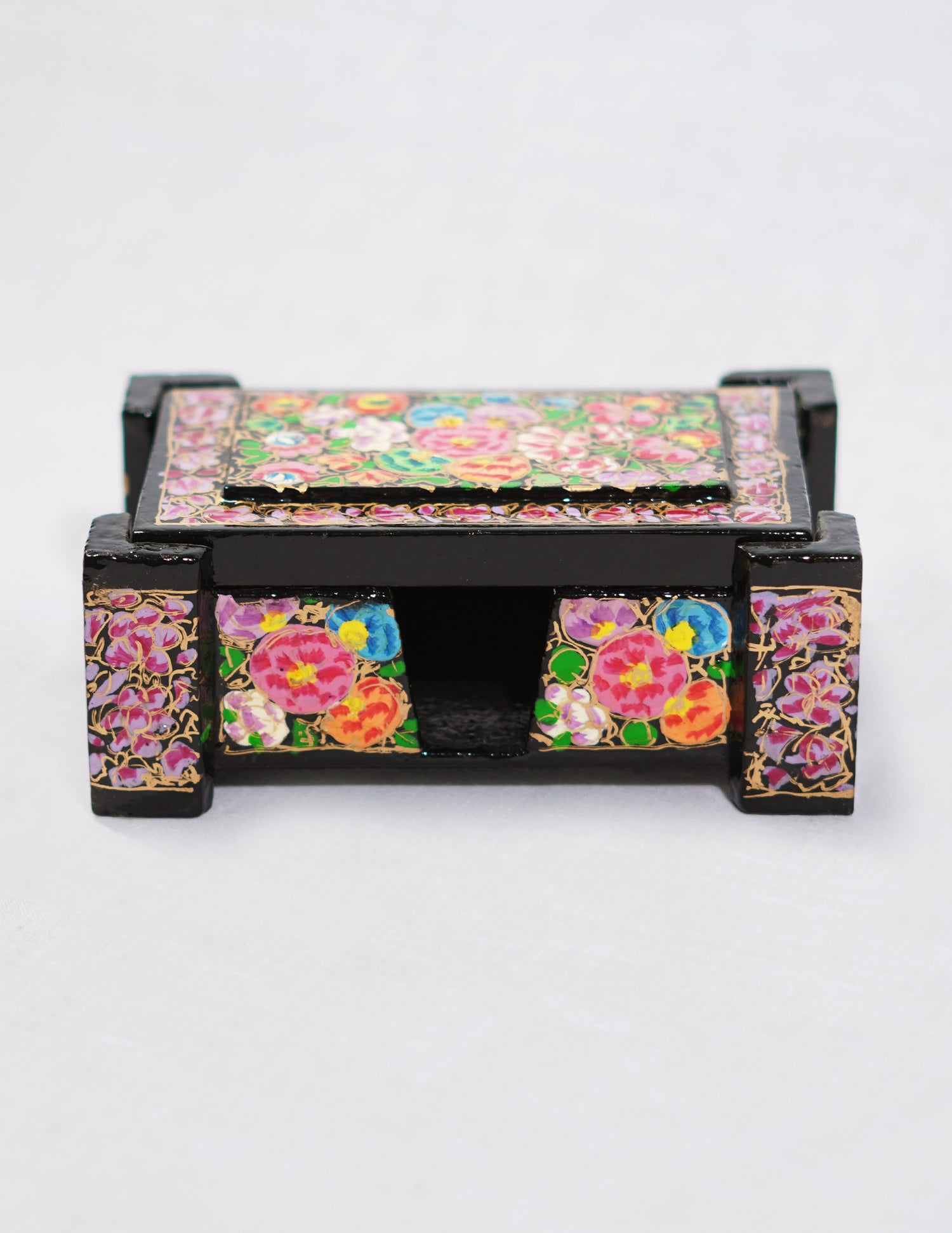 Handmade Kashmir Papier-Mâché Card Box — Hand-Painted Design | 8 cm (L) × 11.5 cm (B) × 4.25 cm (H)