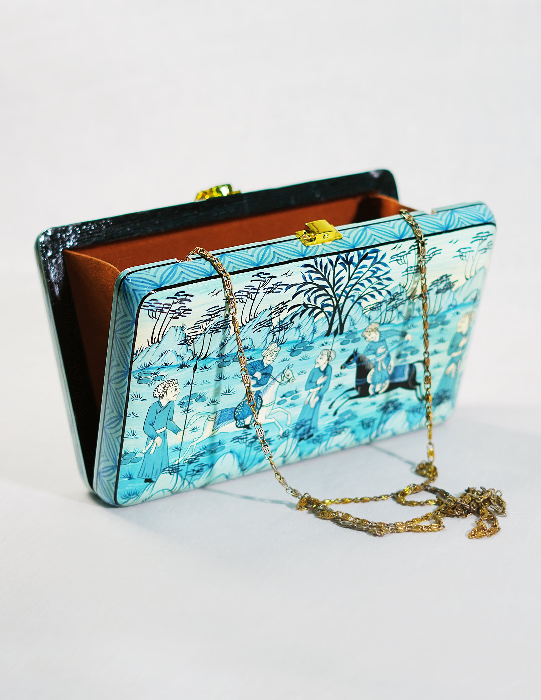 Handmade Kashmir Papier-Mâché Rectangular Clutch — Hand-Painted Design | 12.5 cm (L) × 20 cm (B) × 3.5 cm (H)