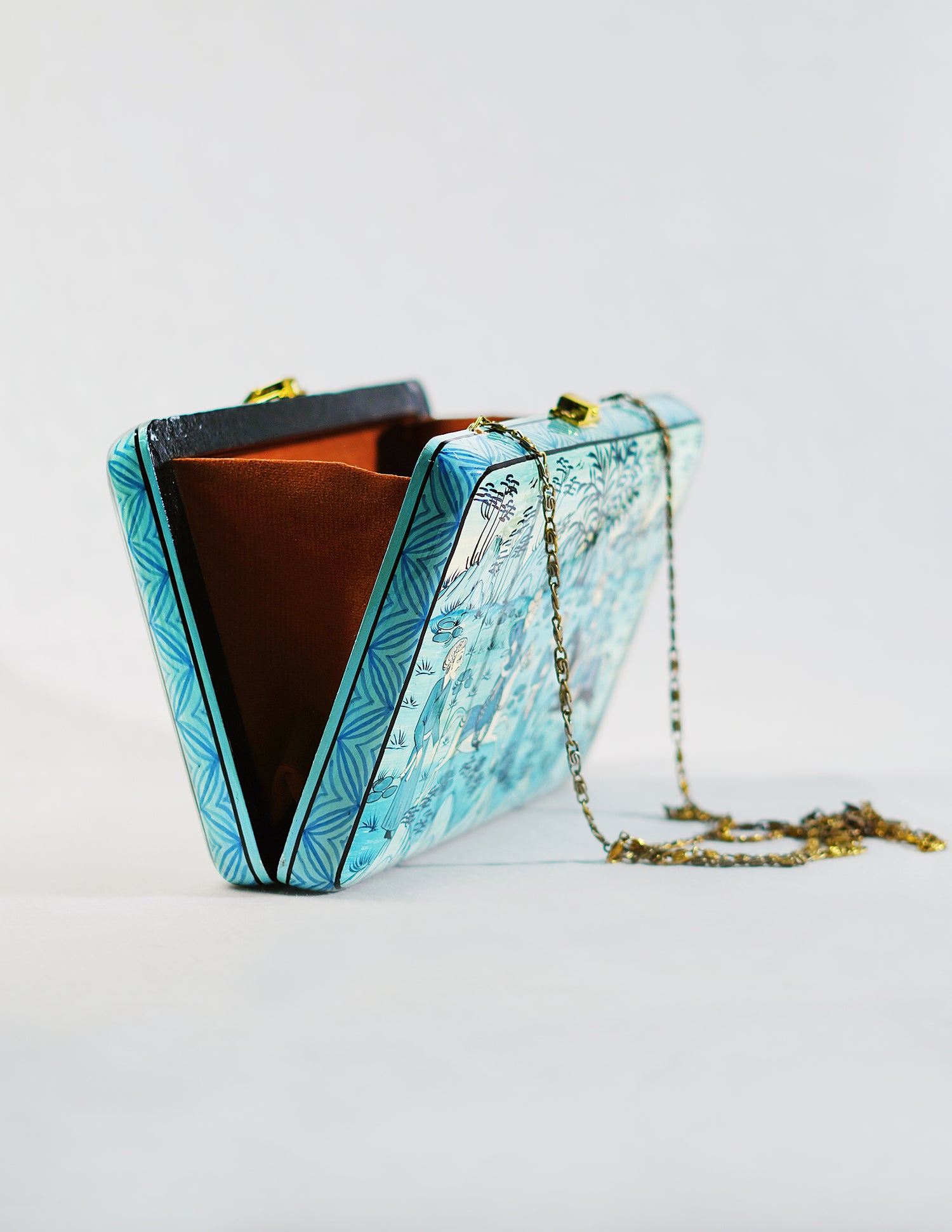 Handmade Kashmir Papier-Mâché Rectangular Clutch — Hand-Painted Design | 12.5 cm (L) × 20 cm (B) × 3.5 cm (H)