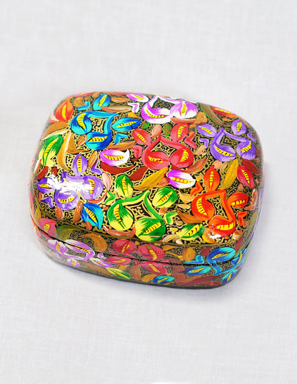 Handmade Kashmir Papier-Mâché Trinket Box — Hand-Painted Design | 9.25 cm (L) × 12 cm (B) × 5.5 cm (H)