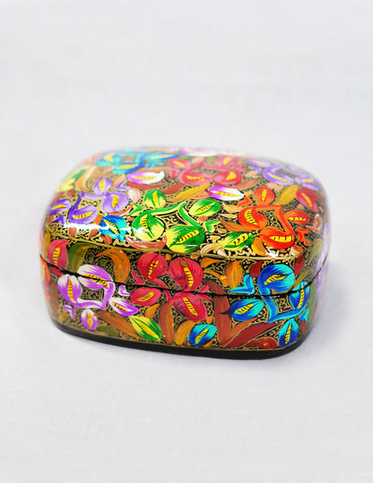 Handmade Kashmir Papier-Mâché Trinket Box — Hand-Painted Design | 9.25 cm (L) × 12 cm (B) × 5.5 cm (H)