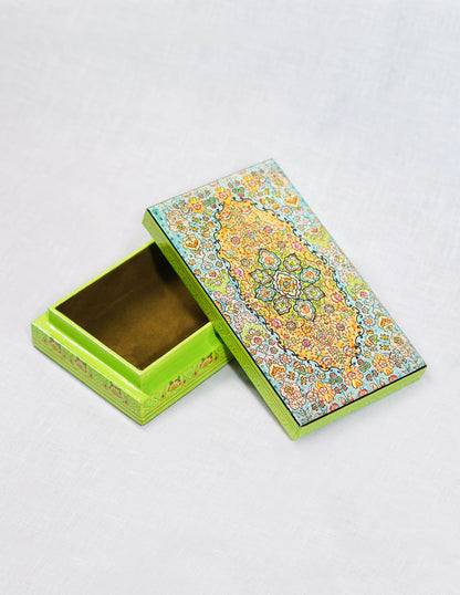 Handmade Kashmir Papier-Mâché Flat Box — Hand-Painted Design | 10 cm (L) × 17.5 cm (B) × 3.5 cm (H)
