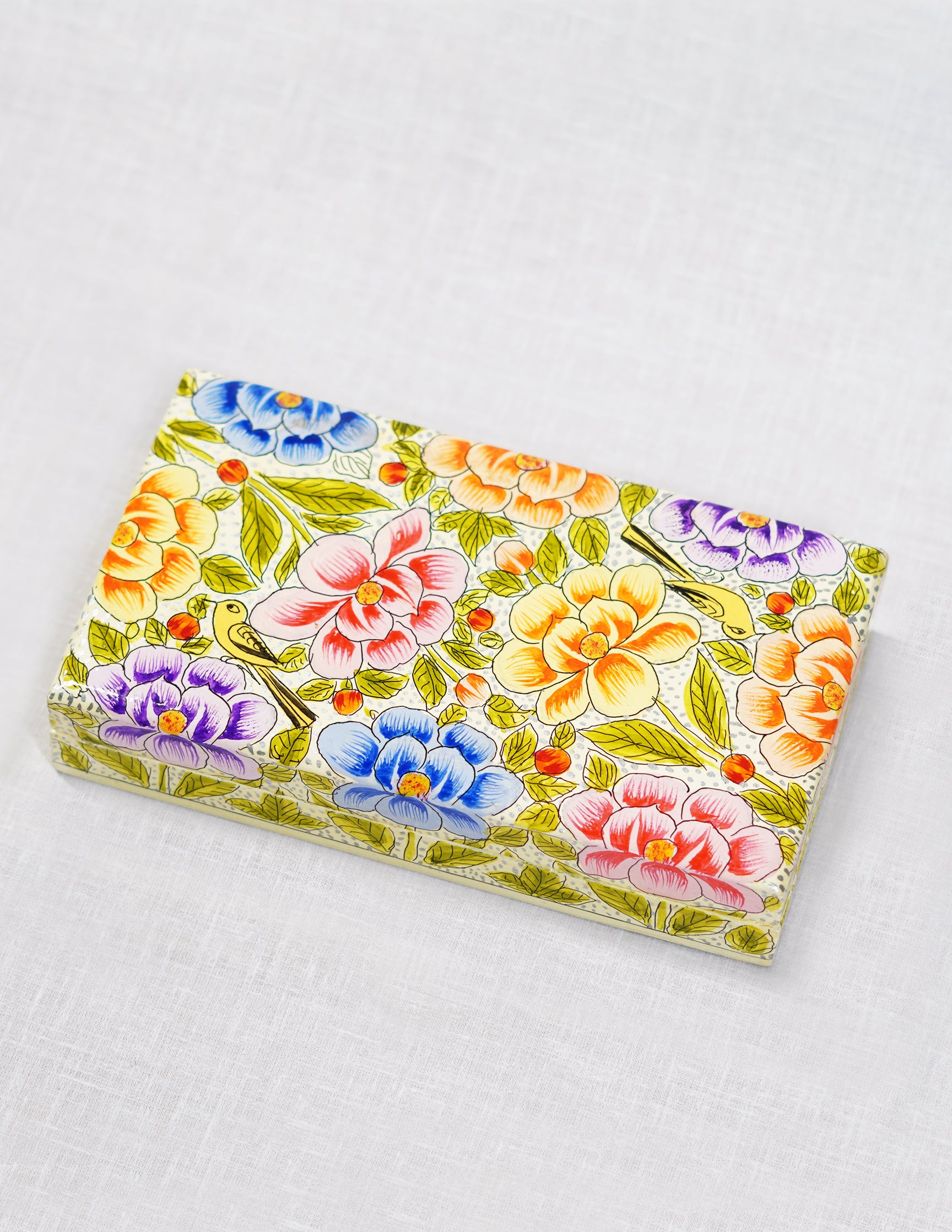 Handmade Kashmir Papier-Mâché Flat Box — Hand-Painted Design | 10 cm (L) × 17.5 cm (B) × 3.5 cm (H)