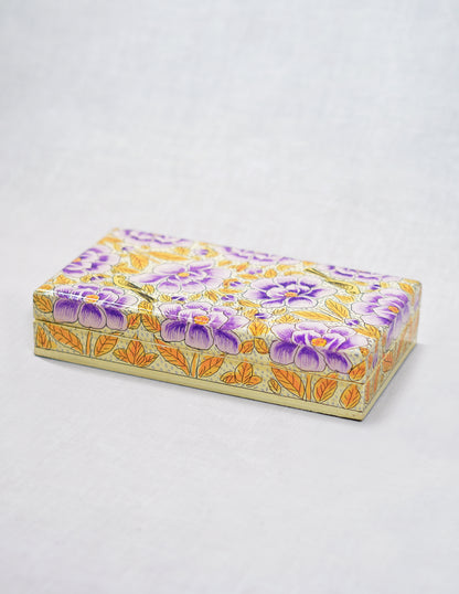 Handmade Kashmir Papier-Mâché Flat Box — Hand-Painted Design | 10 cm (L) × 17.5 cm (B) × 3.5 cm (H)