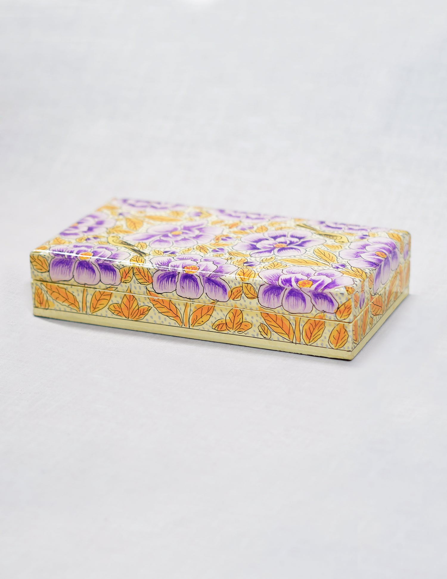 Handmade Kashmir Papier-Mâché Flat Box — Hand-Painted Design | 10 cm (L) × 17.5 cm (B) × 3.5 cm (H)