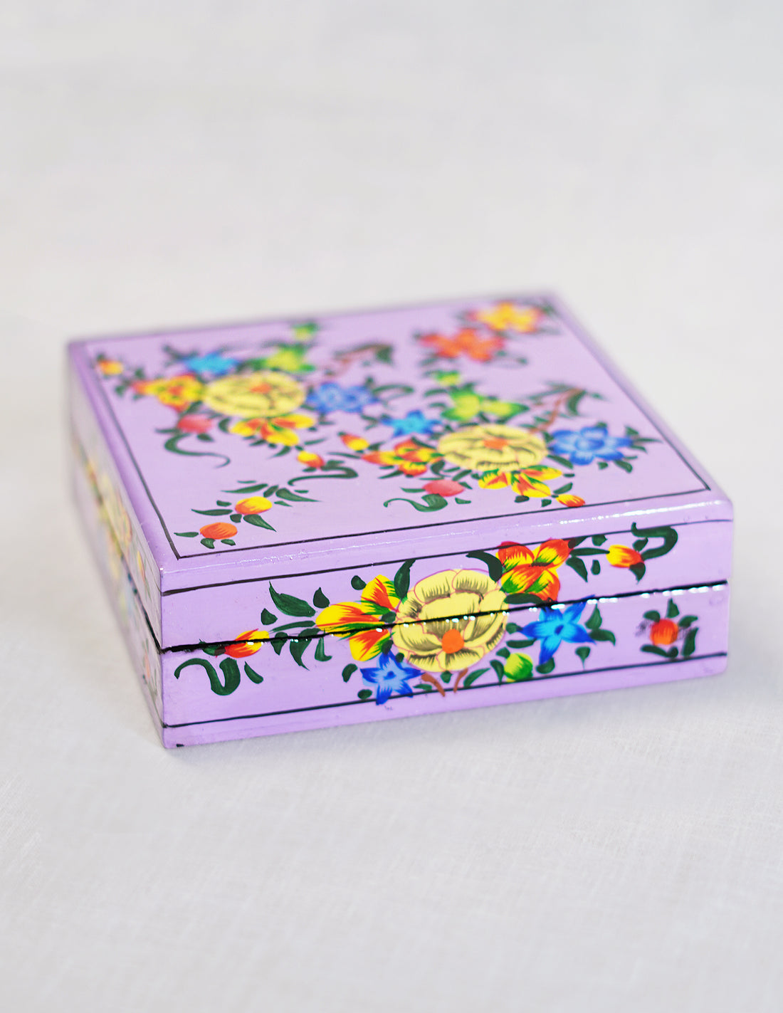 Papier-Mâché Coaster Set — Hand-Painted Design | 11 cm (L) × 11 cm (B) × 3.5 cm (H)