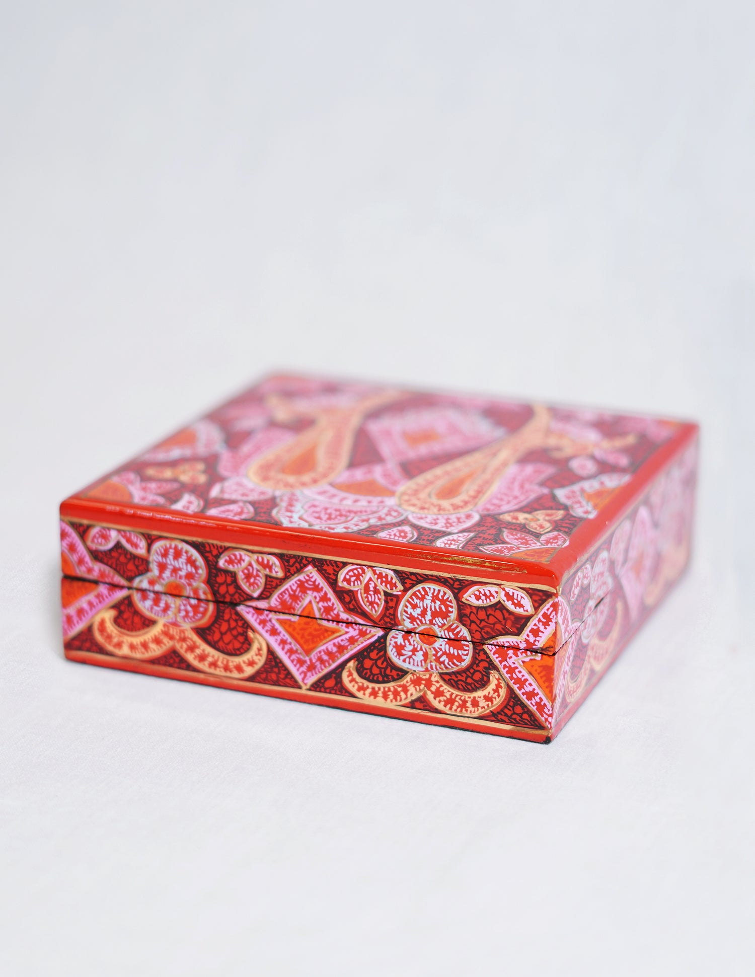 Handmade Kashmir Papier-Mâché Coaster Set — Hand-Painted Design | 11 cm (L) × 11 cm (B) × 3.5 cm (H)