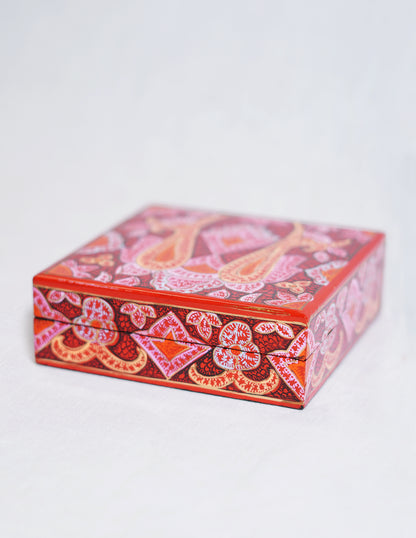 Handmade Kashmir Papier-Mâché Coaster Set — Hand-Painted Design | 11 cm (L) × 11 cm (B) × 3.5 cm (H)