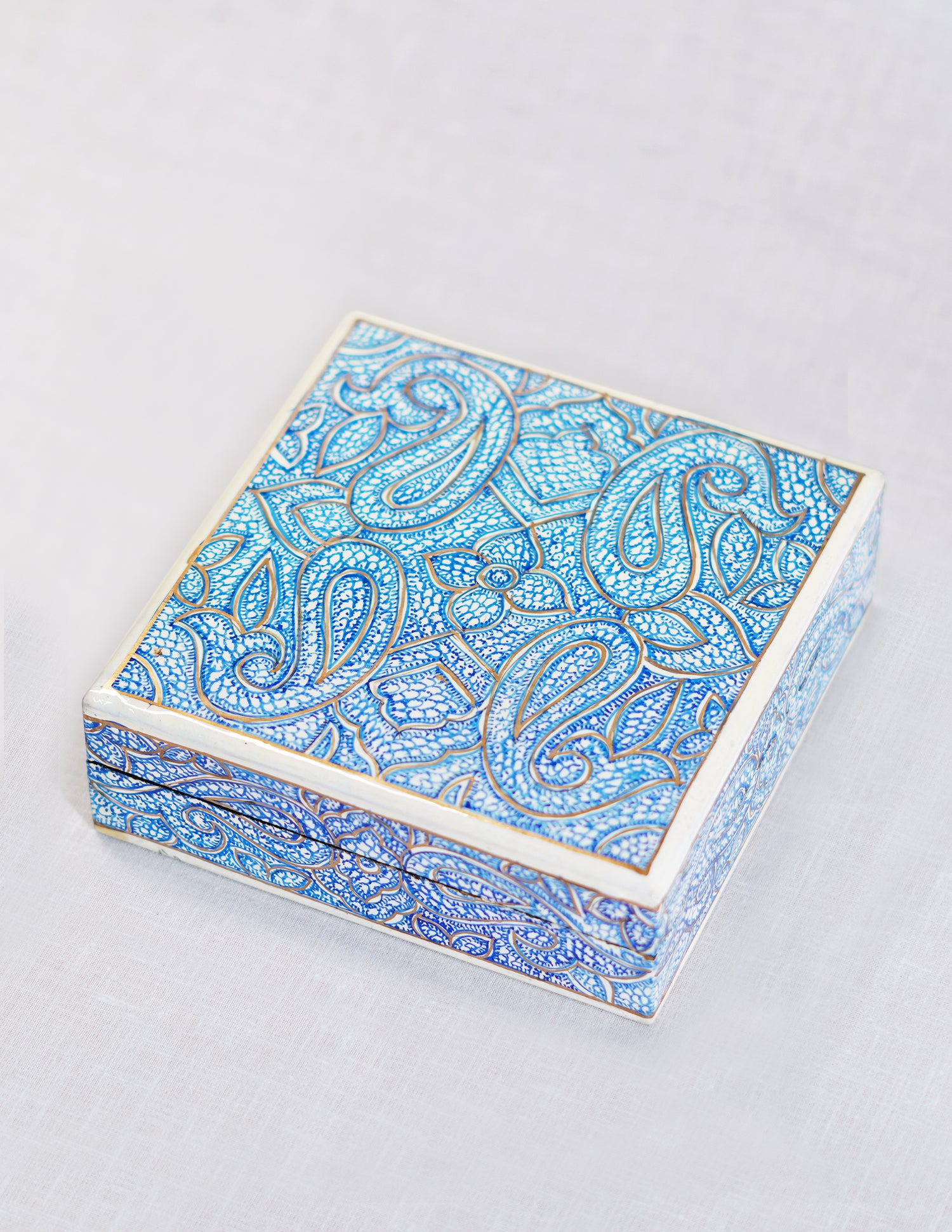 Handmade Kashmir Papier-Mâché Coaster Set — Hand-Painted Design | 11 cm (L) × 11 cm (B) × 3.5 cm (H)