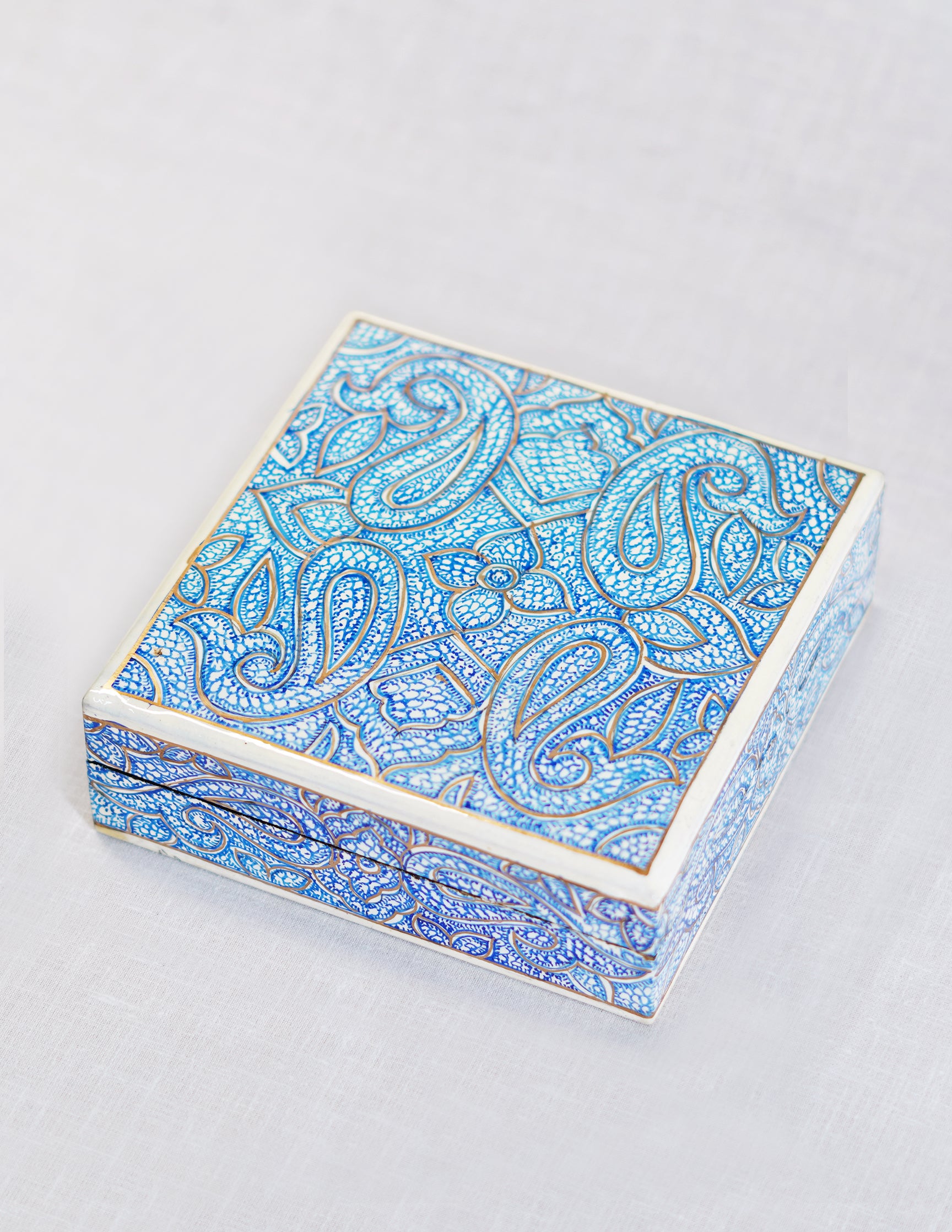 Handmade Kashmir Papier-Mâché Coaster Set — Hand-Painted Design | 11 cm (L) × 11 cm (B) × 3.5 cm (H)