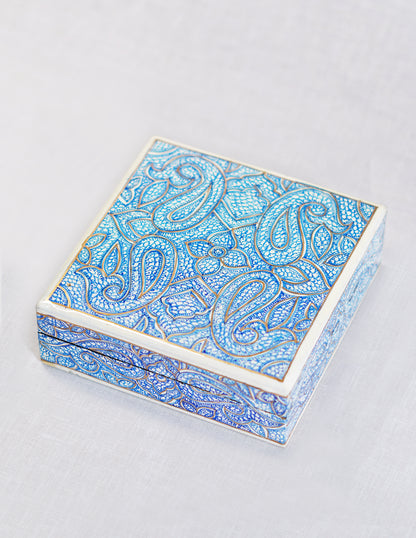 Handmade Kashmir Papier-Mâché Coaster Set — Hand-Painted Design | 11 cm (L) × 11 cm (B) × 3.5 cm (H)