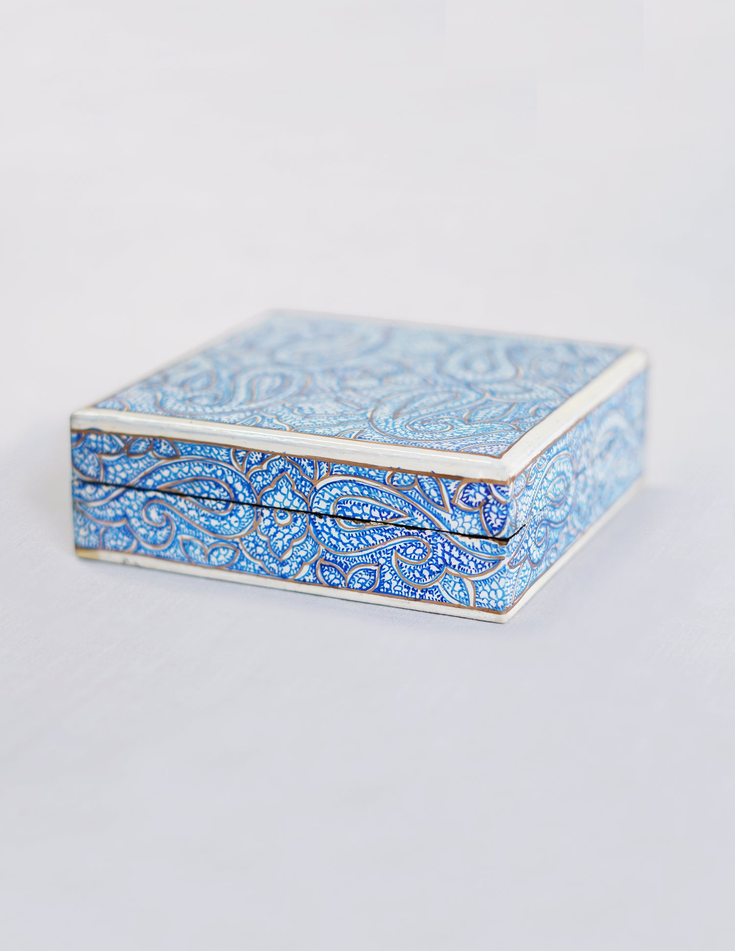 Handmade Kashmir Papier-Mâché Coaster Set — Hand-Painted Design | 11 cm (L) × 11 cm (B) × 3.5 cm (H)