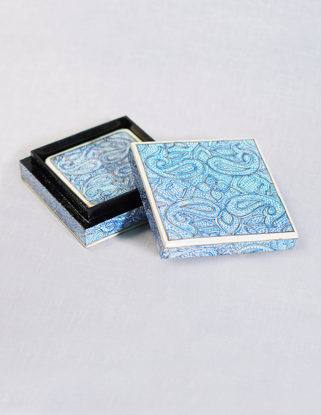Papier-Mâché Coaster Set — Hand-Painted Design | 11 cm (L) × 11 cm (B) × 3.5 cm (H)