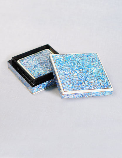Handmade Kashmir Papier-Mâché Coaster Set — Hand-Painted Design | 11 cm (L) × 11 cm (B) × 3.5 cm (H)