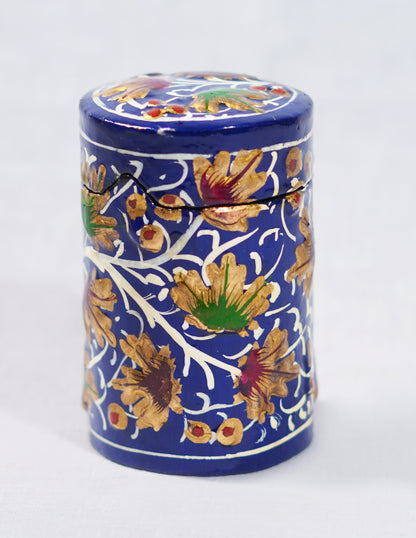 Handmade Kashmir Papier-Mâché Toothpick Holder — Hand-Painted Design | Ø 4 cm × 7 cm (H)